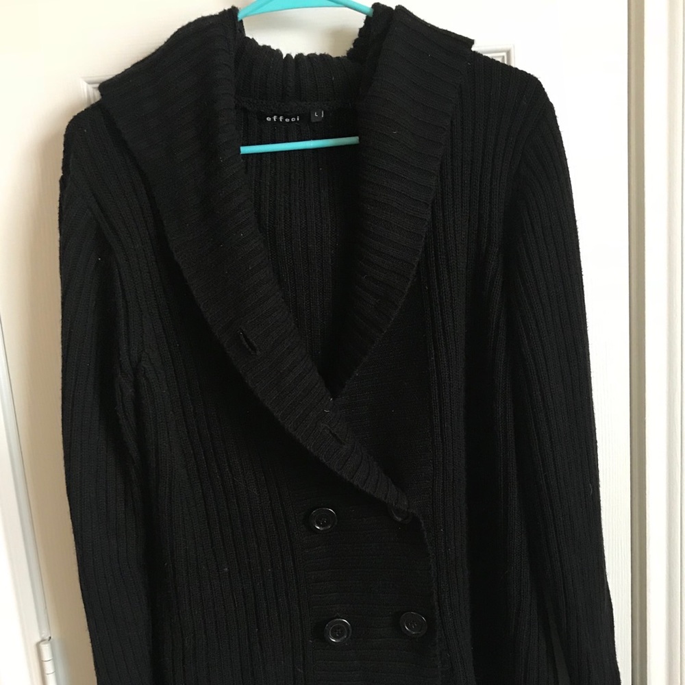 Effeci black double breasted sweater with hood